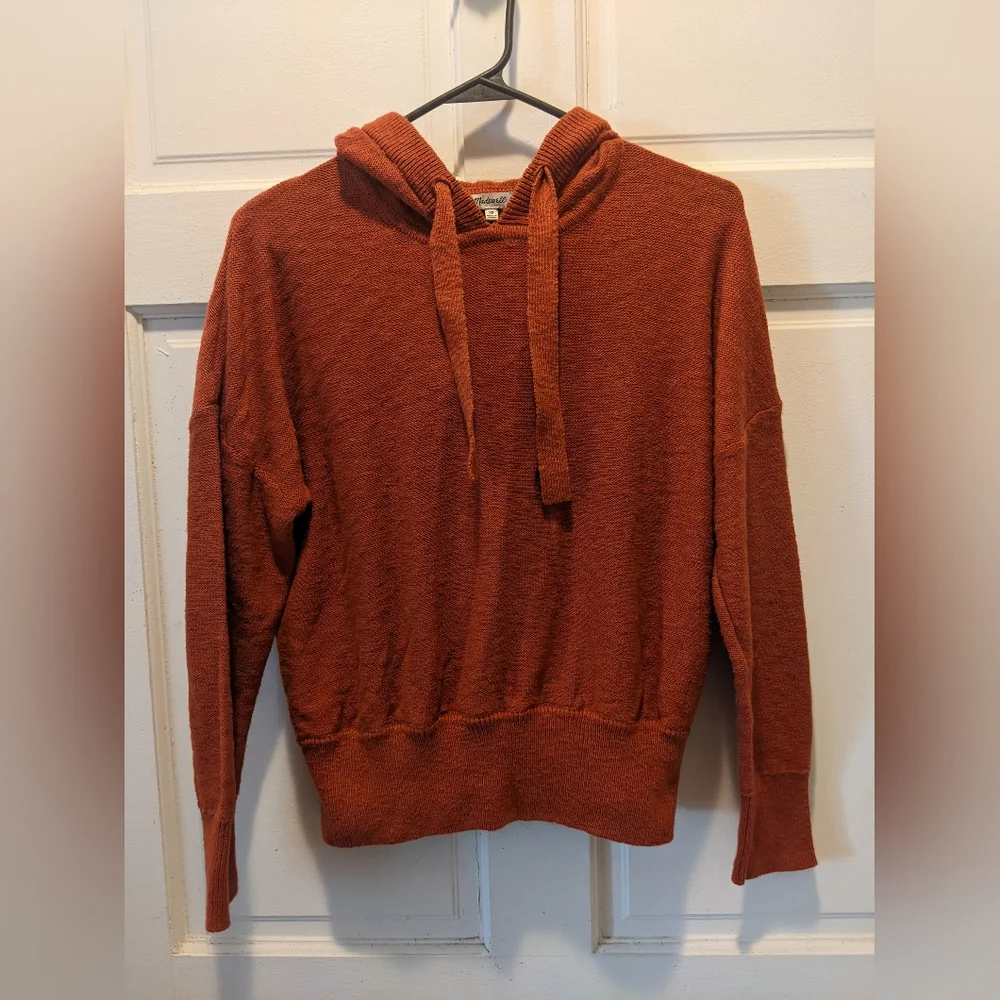 Madewell Claireview Burnt Orange 100% Cotton Cropped Fit Hoodie Sweater (XS) - Picture 3 of 5